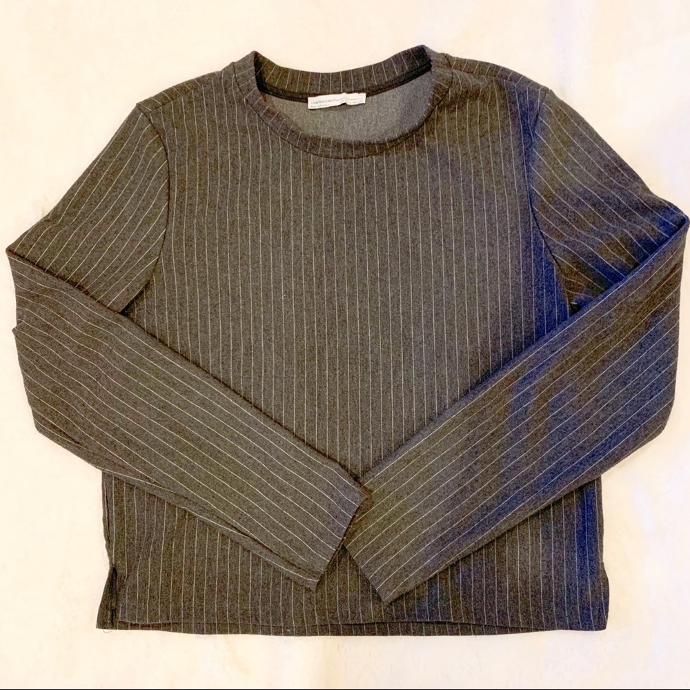 Zara Women Gray Striped Long Sleeve Top Size L